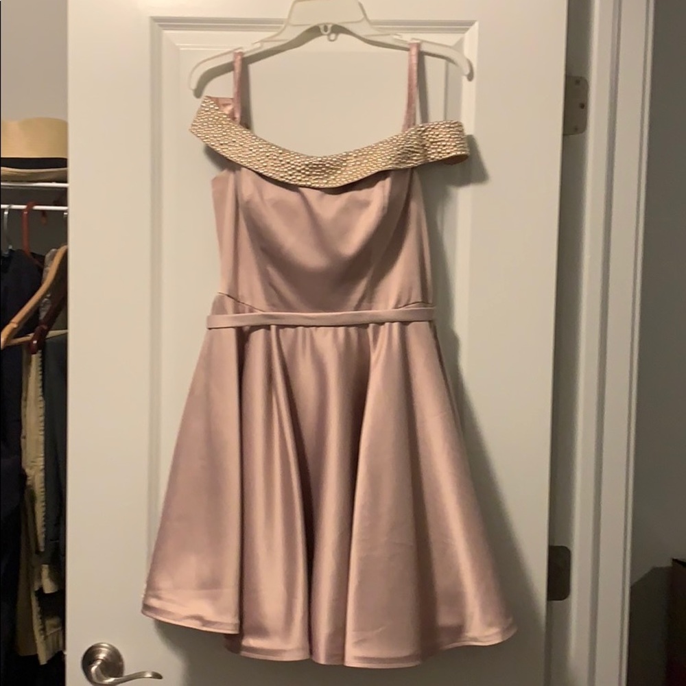 Lafemme fit n flare off shoulder dress